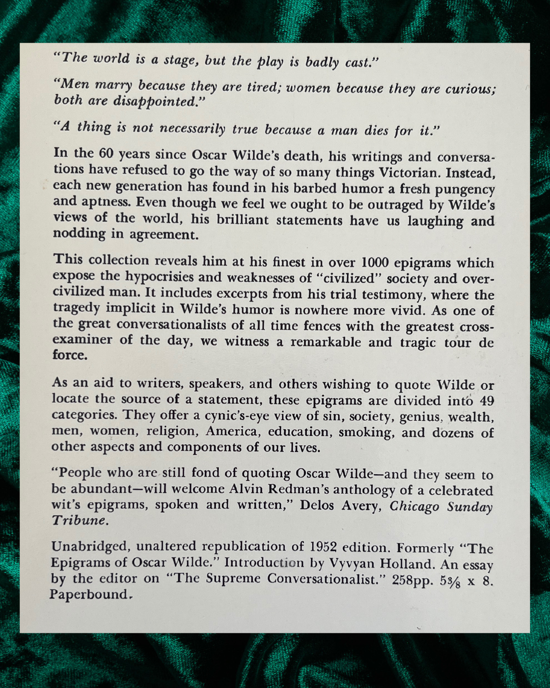 The Wit and Humor of Oscar Wilde - Oscar Wilde; Edited by Alvin Redman