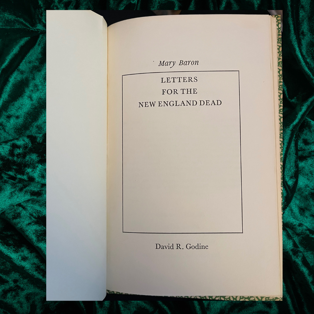 Letters For The New England Dead by Mary Baron (1974 1st Edition)